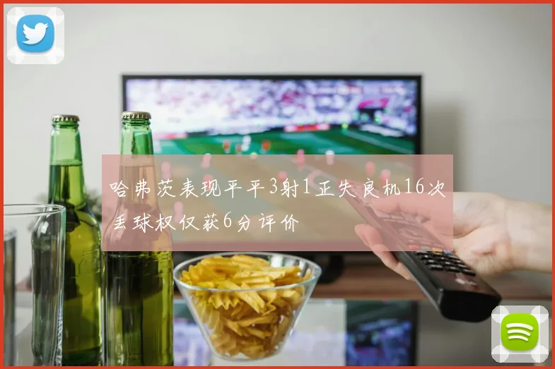 哈弗茨表现平平3射1正失良机16次丢球权仅获6分评价